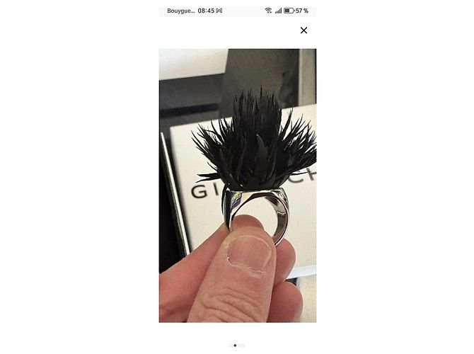 Givenchy Silver and Black Feather Ring Silver hardware - view 3