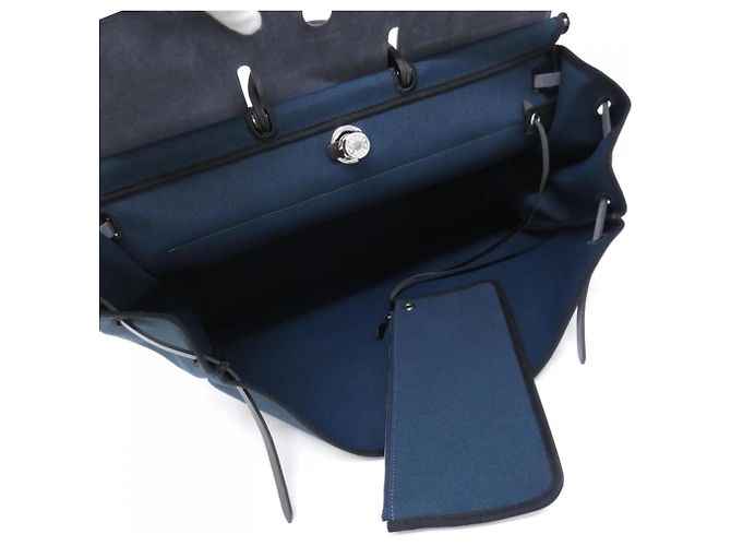 Hermès Borsa a mano Hermes Herbag Zip Cabin 50cm Nero Blu - vista 8