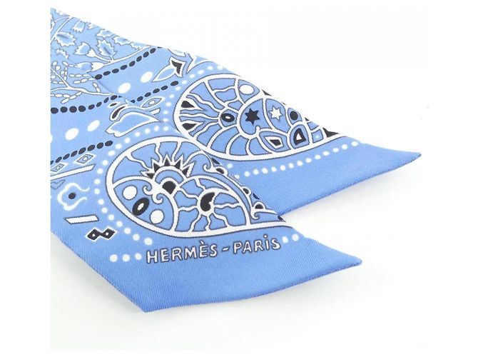 Silk In Hermès Hermes ENTRE CIEL ET MER Bandana Twilly Scarf Nero Bianco - vista 2