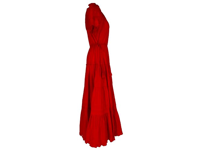 Vestido midi a capas con mangas abullonadas Ulla Johnson en algodón rojo Roja - vista 2