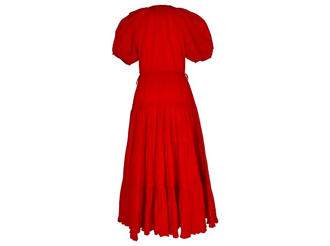 Vestido midi a capas con mangas abullonadas Ulla Johnson en algodón rojo Roja - vista 3