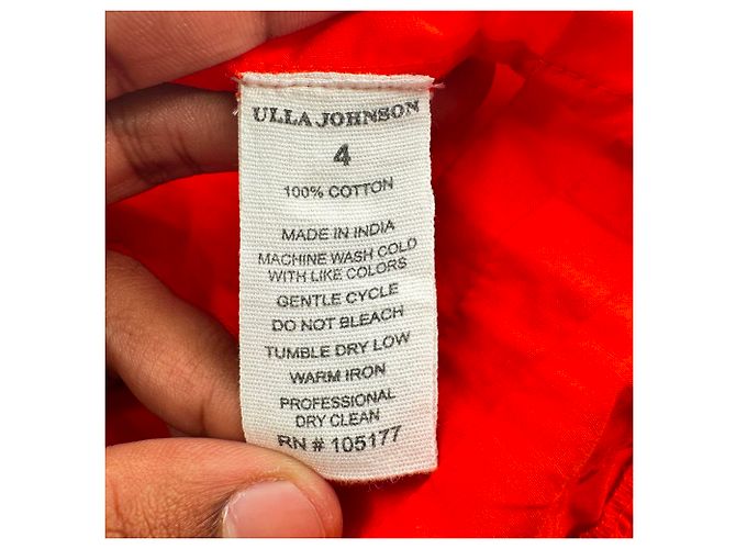 Vestido midi a capas con mangas abullonadas Ulla Johnson en algodón rojo Roja - vista 4