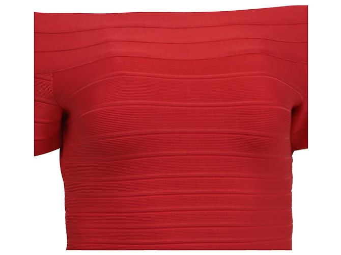Mini abito aderente Herve Leger in rayon rosso - vista 2