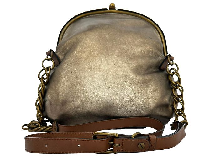 Clutch da sera vintage Marni in pelle oro metallizzato D'oro Metallico - vista 3