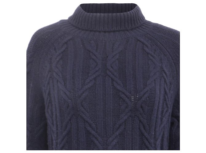 Nili Lotan Rollkragenpullover mit Zopfstrick aus Kaschmir in Navy Blue Blau Marineblau - Ansicht 2