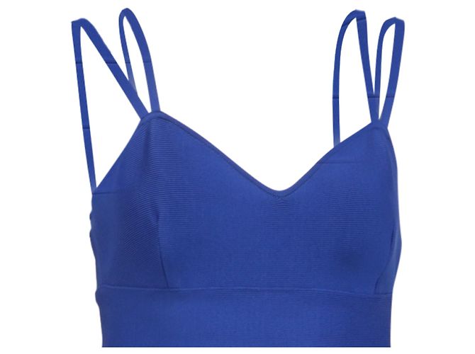 Mini abito con spalline Herve Leger in rayon blu - vista 2