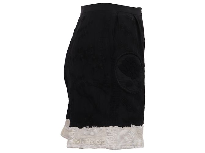 Calções bordados de cintura alta Dries Van Noten em seda preta Preto - vista 2