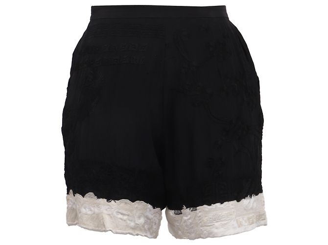 Calções bordados de cintura alta Dries Van Noten em seda preta Preto - vista 3