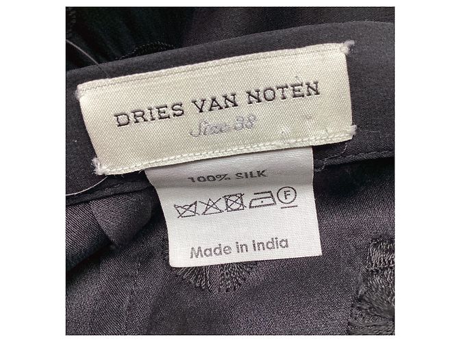 Calções bordados de cintura alta Dries Van Noten em seda preta Preto - vista 7
