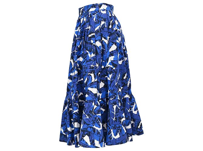 MSGM Midi-Stufenrock mit Blattprint aus blauer Baumwolle - Ansicht 2