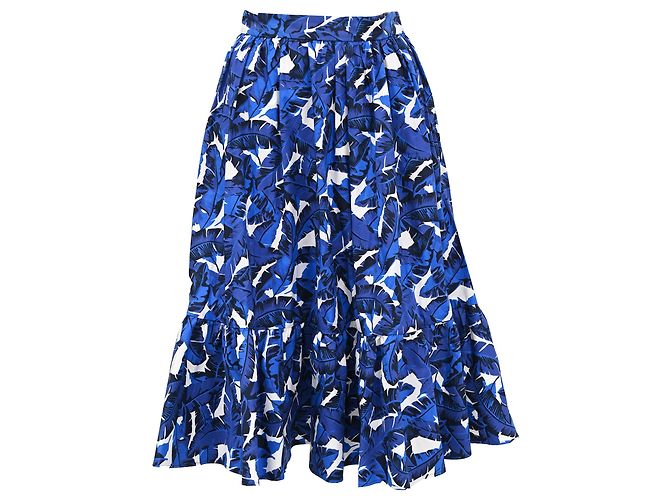 MSGM Midi-Stufenrock mit Blattprint aus blauer Baumwolle - Ansicht 3