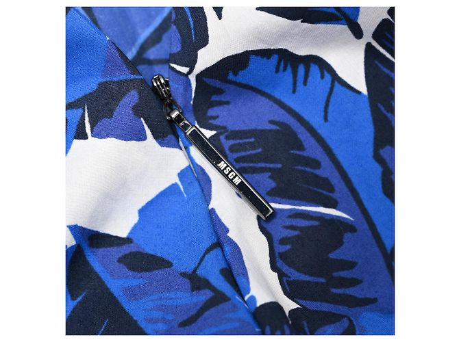MSGM Midi-Stufenrock mit Blattprint aus blauer Baumwolle - Ansicht 7