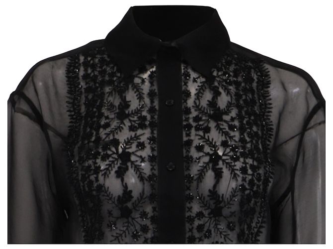 Nili Lotan Noel transparente Button-Down Bluse aus schwarzer Seide - Ansicht 2