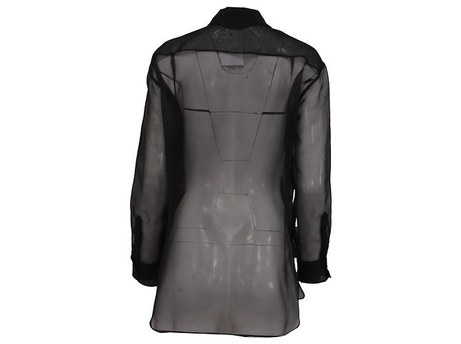 Nili Lotan Noel transparente Button-Down Bluse aus schwarzer Seide - Ansicht 4