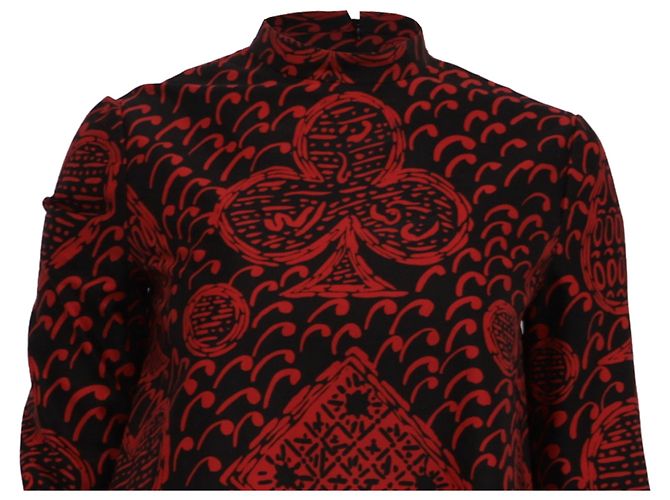Mini vestido de manga larga con estampado gráfico Dior en algodón rojo Roja - vista 2