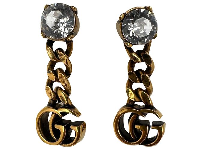 Orecchini a goccia Gucci GG con cristalli in ottone dorato D'oro - vista 2