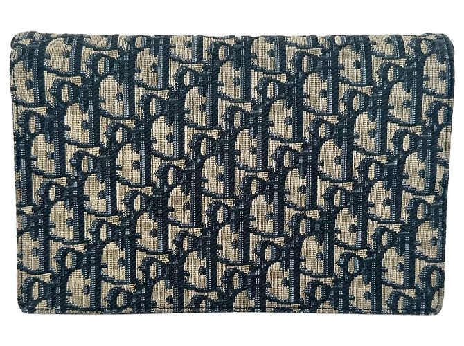 Borsa Dior Saddle Pouch Wallet on Chain in canvas blu navy - vista 4