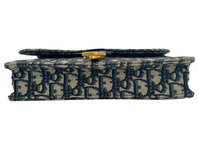 Borsa Dior Saddle Pouch Wallet on Chain in canvas blu navy - vista 5