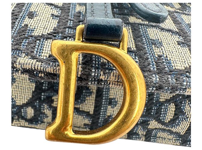 Borsa Dior Saddle Pouch Wallet on Chain in canvas blu navy - vista 6