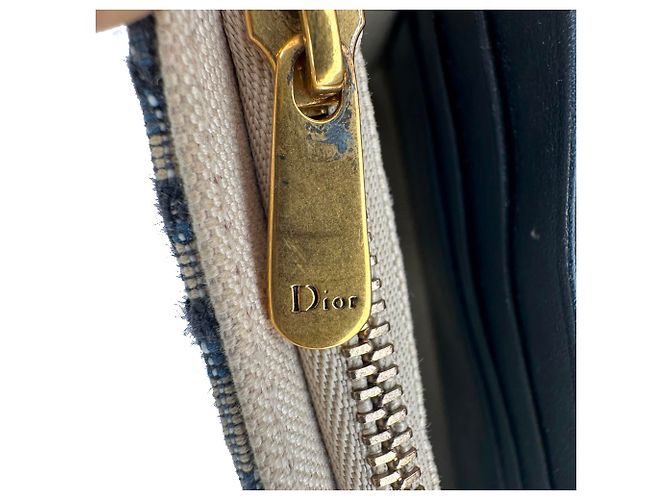 Borsa Dior Saddle Pouch Wallet on Chain in canvas blu navy - vista 9
