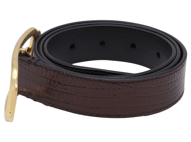 Cinto com fivela Tom Ford em couro com efeito de crocodilo castanho Marrom Vermelho - vista 2