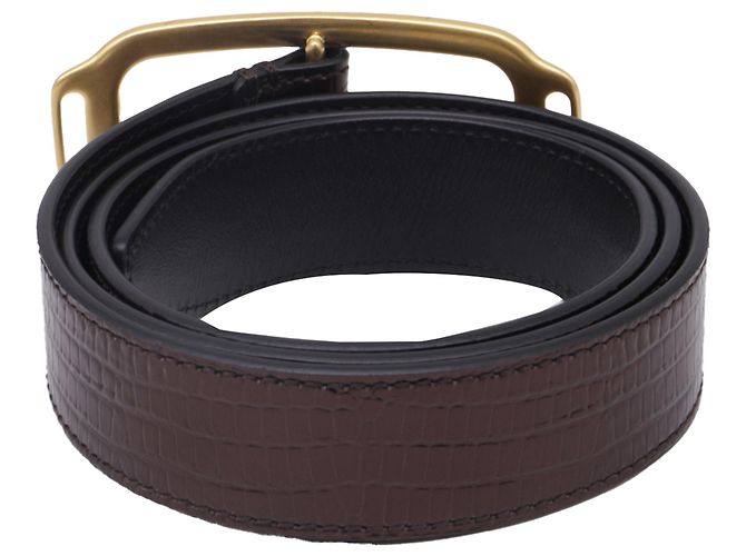 Cinto com fivela Tom Ford em couro com efeito de crocodilo castanho Marrom Vermelho - vista 3