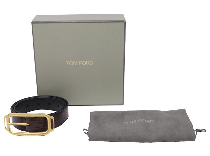 Cinto com fivela Tom Ford em couro com efeito de crocodilo castanho Marrom Vermelho - vista 4
