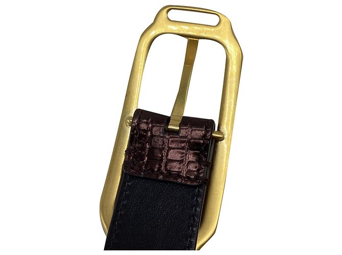 Cinto com fivela Tom Ford em couro com efeito de crocodilo castanho Marrom Vermelho - vista 7