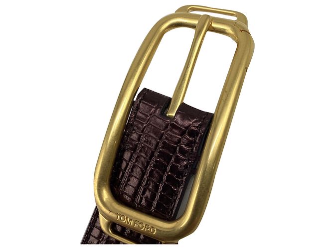Cinto com fivela Tom Ford em couro com efeito de crocodilo castanho Marrom Vermelho - vista 8