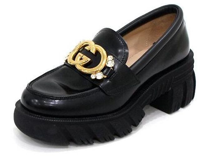 Gucci Mocassini da donna con cristalli intrecciati e suola rug nera Nero - vista 2