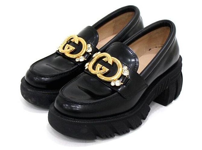 Gucci Mocassini da donna con cristalli intrecciati e suola rug nera Nero - vista 3