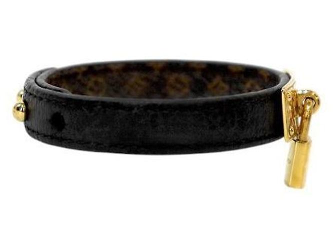 Louis Vuitton Bracciale Nanogram Lockit Gold Nero - vista 4