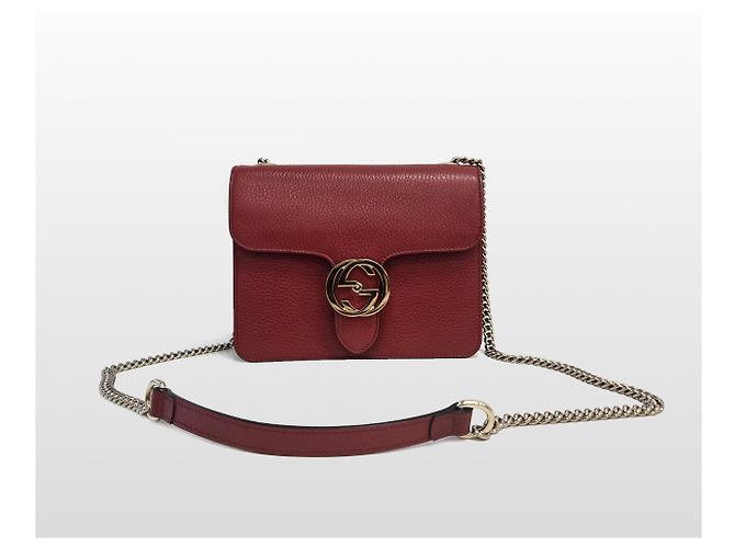 Gucci Picca tracolla piccola in pelle grana Interlocking Rossa Rosso - vista 2