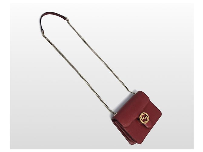 Gucci Picca tracolla piccola in pelle grana Interlocking Rossa Rosso - vista 6