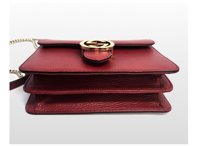 Gucci Picca tracolla piccola in pelle grana Interlocking Rossa Rosso - vista 7