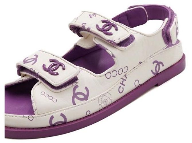 Chanel Sandali da donna in pelle CC Velcro Purple White Camellia Bianco - vista 10