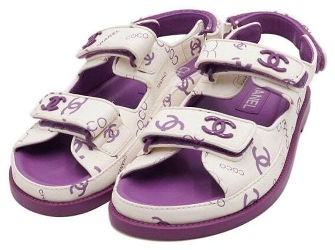 Chanel Sandali da donna in pelle CC Velcro Purple White Camellia Bianco - vista 3