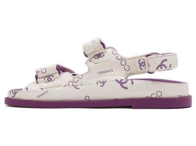 Chanel Sandali da donna in pelle CC Velcro Purple White Camellia Bianco - vista 4