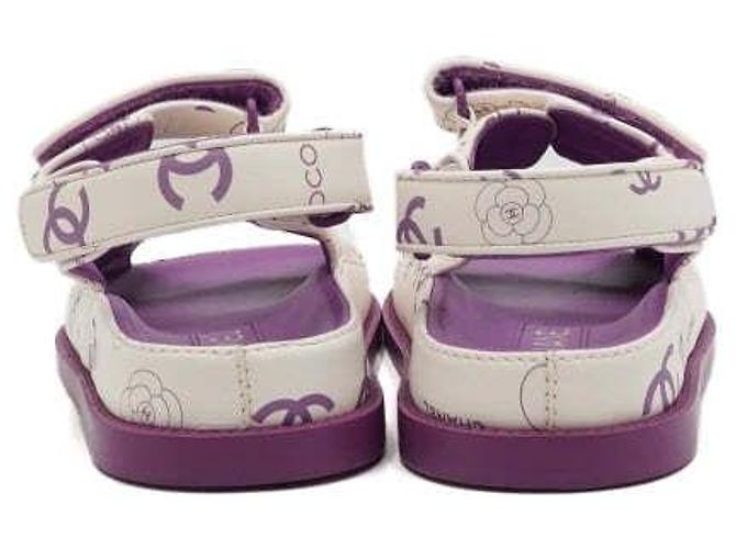 Chanel Sandali da donna in pelle CC Velcro Purple White Camellia Bianco - vista 5