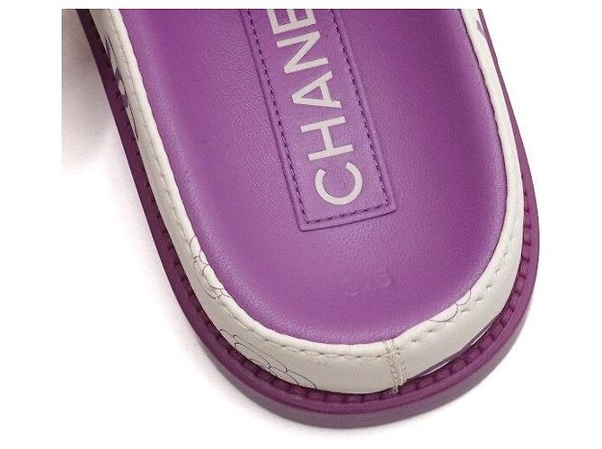 Chanel Sandali da donna in pelle CC Velcro Purple White Camellia Bianco - vista 8
