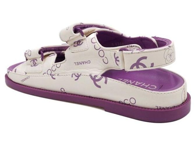 Chanel Sandali da donna in pelle CC Velcro Purple White Camellia Bianco - vista 9