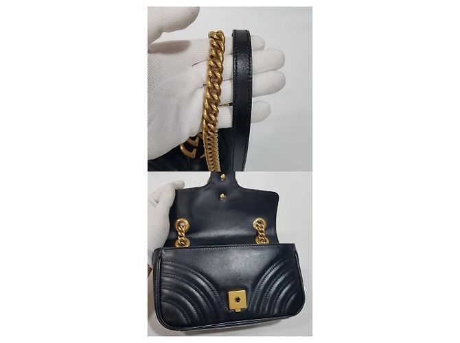 Gucci Mini Borsa a Tracolla Marmont Matelassé Nero - vista 5