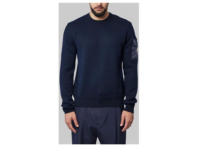 Moncler Wollstrickpullover Rundhals Navy Blau - Ansicht 10