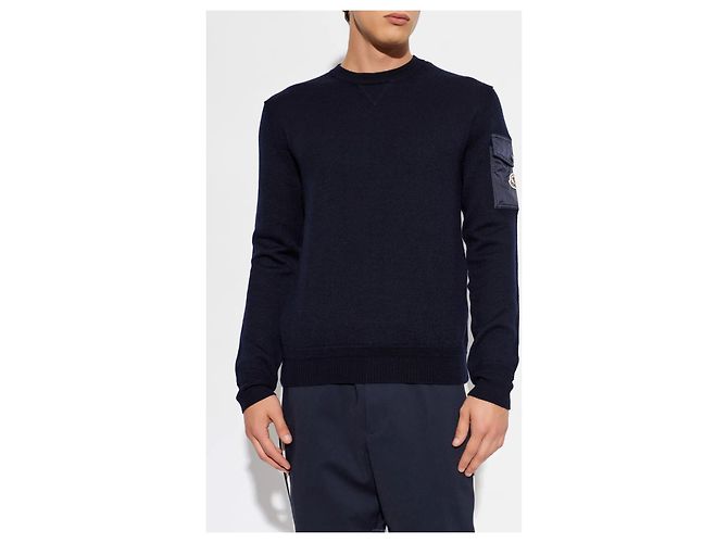 Moncler Wollstrickpullover Rundhals Navy Blau - Ansicht 8