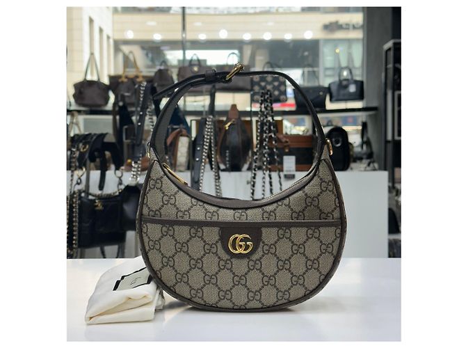 Gucci Borsa a tracolla Super Mini Ophidia GG Beige Ebony Marrone - vista 3