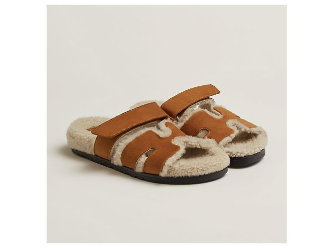 Hermès Sandali pantofole in shearling da donna Marrone - vista 9