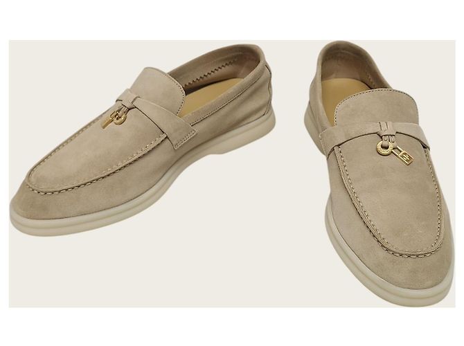 Loro Piana Mocassini da lavoro Summer Chams in camoscio Sandstone Marrone - vista 3