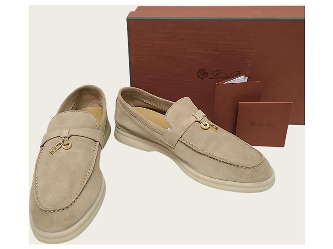 Loro Piana Mocassini da lavoro Summer Chams in camoscio Sandstone Marrone - vista 8