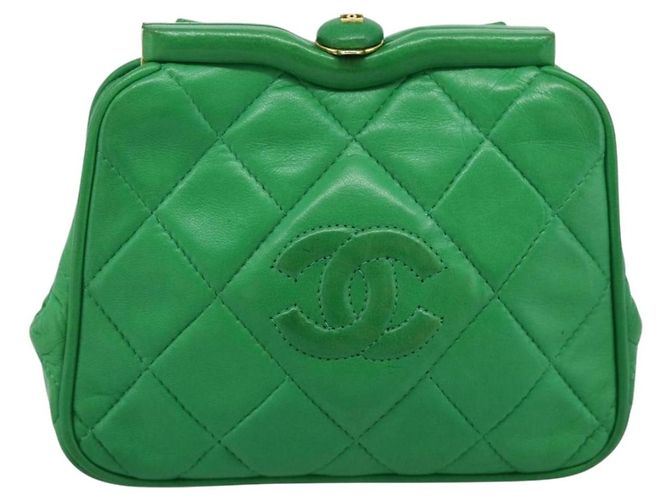 CHANEL COCO Mark Matelasse Chain Shoulder Bag Lamb Skin Green Gold - vista 2