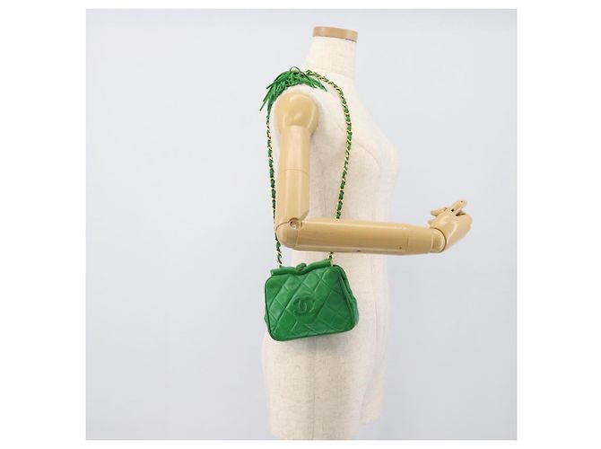 CHANEL COCO Mark Matelasse Chain Shoulder Bag Lamb Skin Green Gold - vista 23